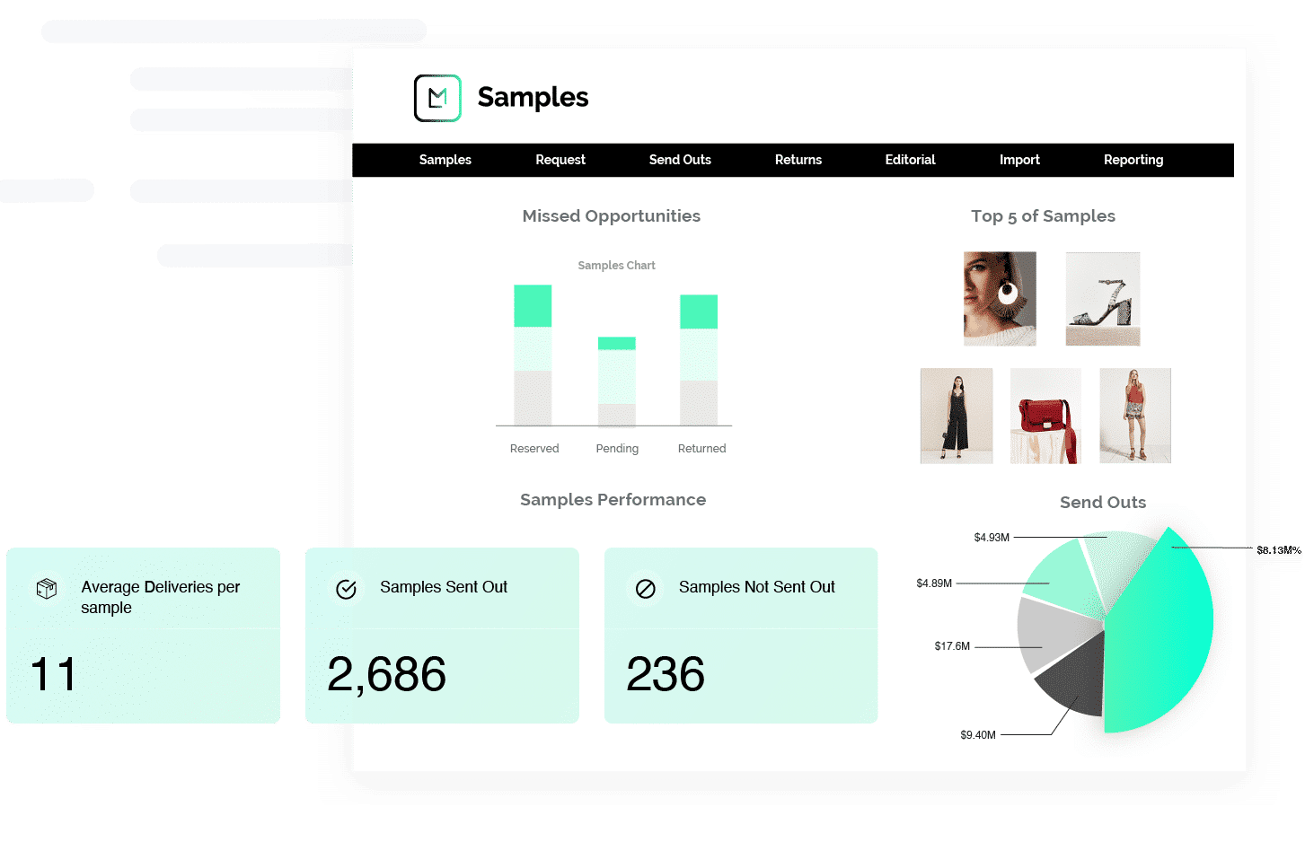 screen showing a sample report example taken from the fashion sample tracking software