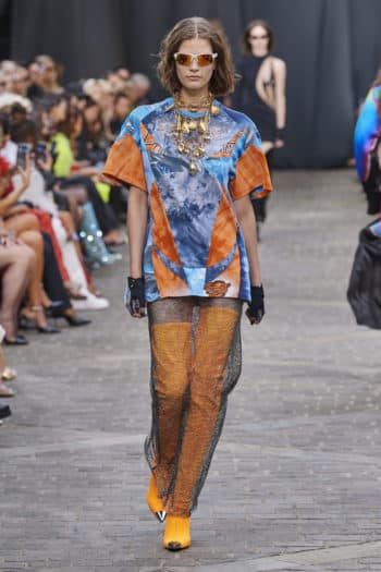 Orange and Blue mesh dress David Koma fashion Week SS23