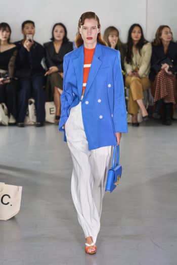 Bright blue overzie jacket and white trousers Eudon Choi SS23