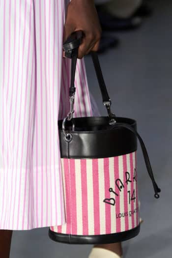 Pink and white pinstripe hand held bag SS23