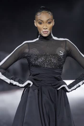 women's mesh black dress at puma new york fashion week