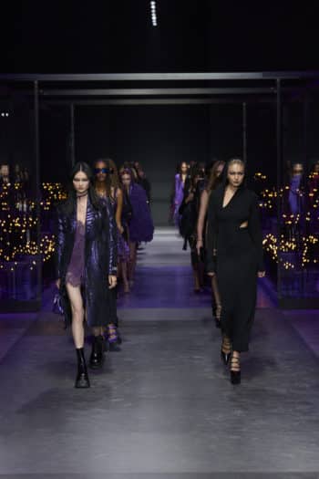 Models walking down the runway at Versace Milan Fashion Week SS23